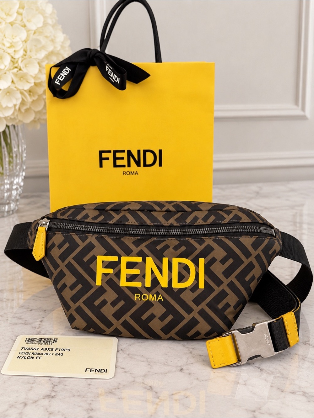 FENDI Roma FF Nylon Belt Bag / Bumbag – Brown & Yellow
